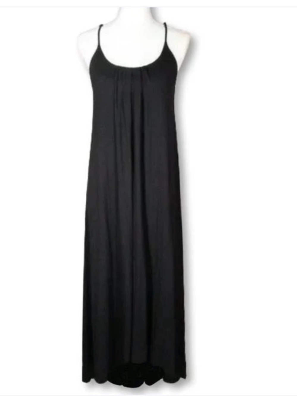 Nicole Miller High Low Hem Lightweight Spaghetti Straps Black Maxi Dress Sz M - Picture 2 of 10